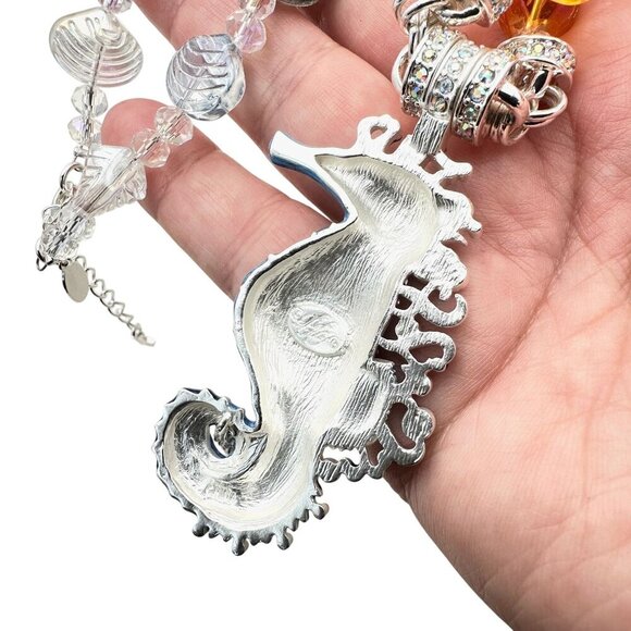 Kirks Folly Womens Necklace Seahorse Magic Crystal Beads Silver Magnetic Clasp - Picture 4 of 4